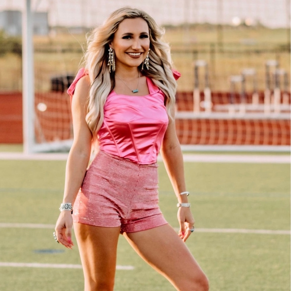 Show Stopper Rhinestone Shorts- Pink